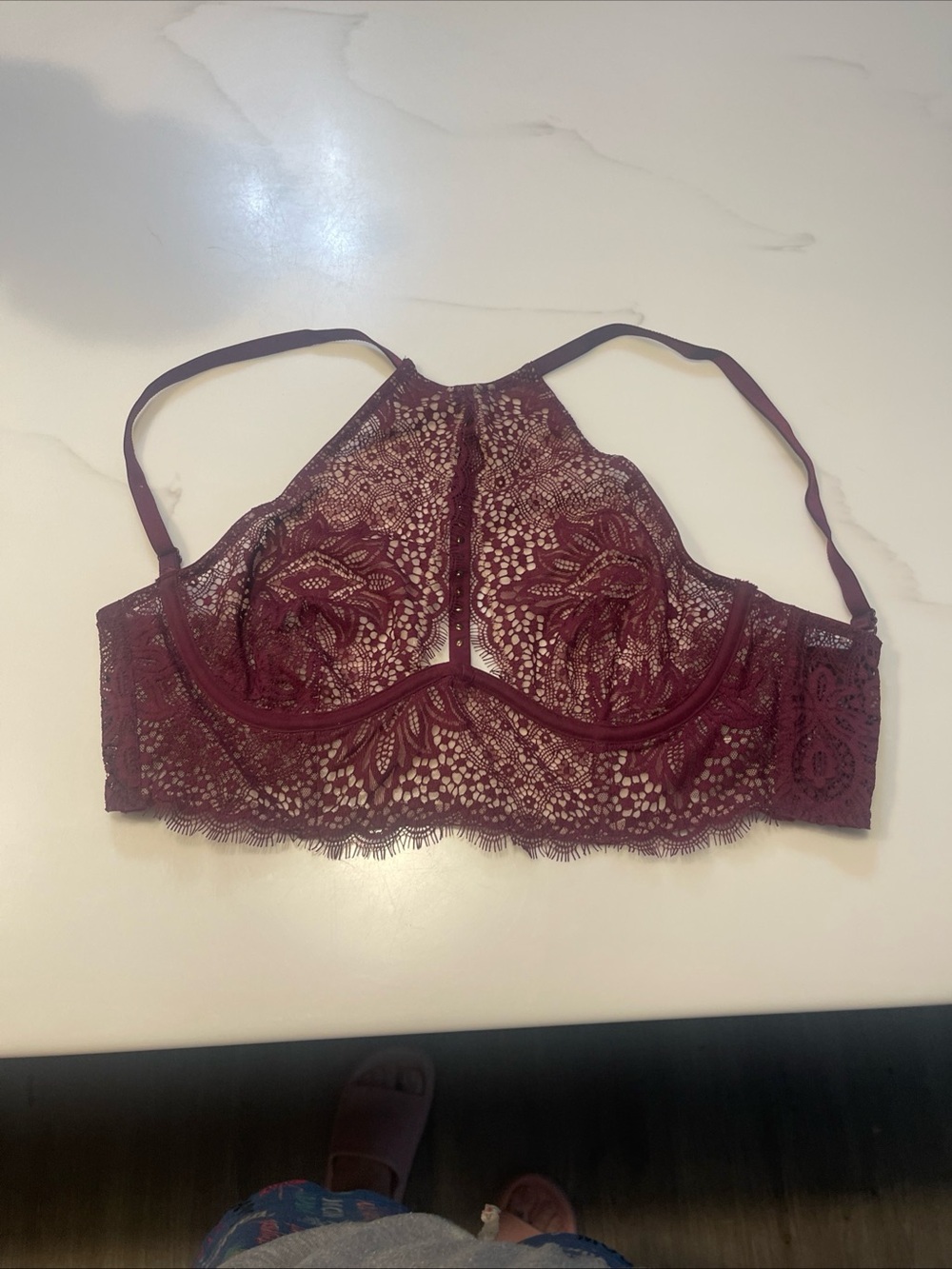 Lace High-Neck Bralette in Burgundy